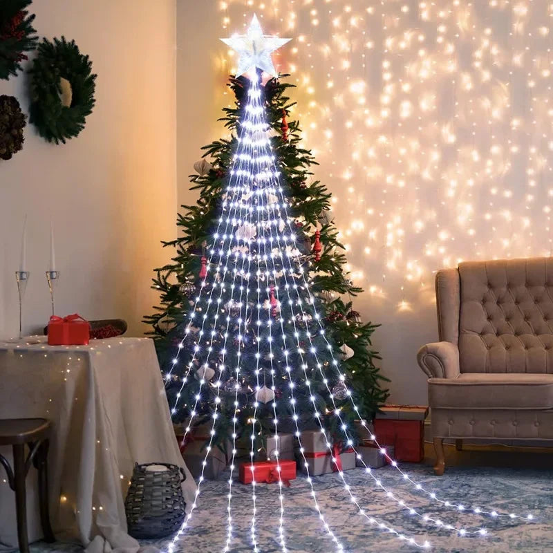 SabbaVie™ LED Christmas Waterfall Tree Lights – USB & Battery Powered
