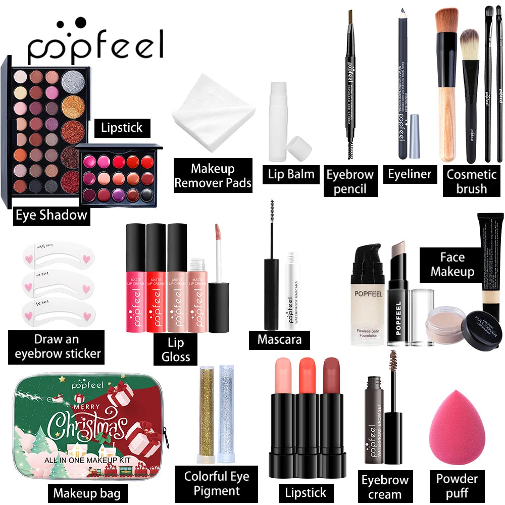POPFEEL Ultimate Holiday Luxury Makeup Collection – Premium Eyes, Face & Lip Gift Set (Sold by SabbaVie™)