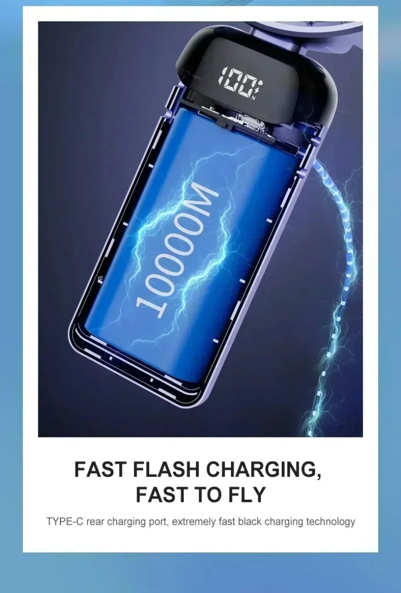 Portable 5-Speed Foldable Desk & Handheld Fan with Phone Stand – USB Rechargeable Mini Cooling Fan (Sold by SabbaVie™)