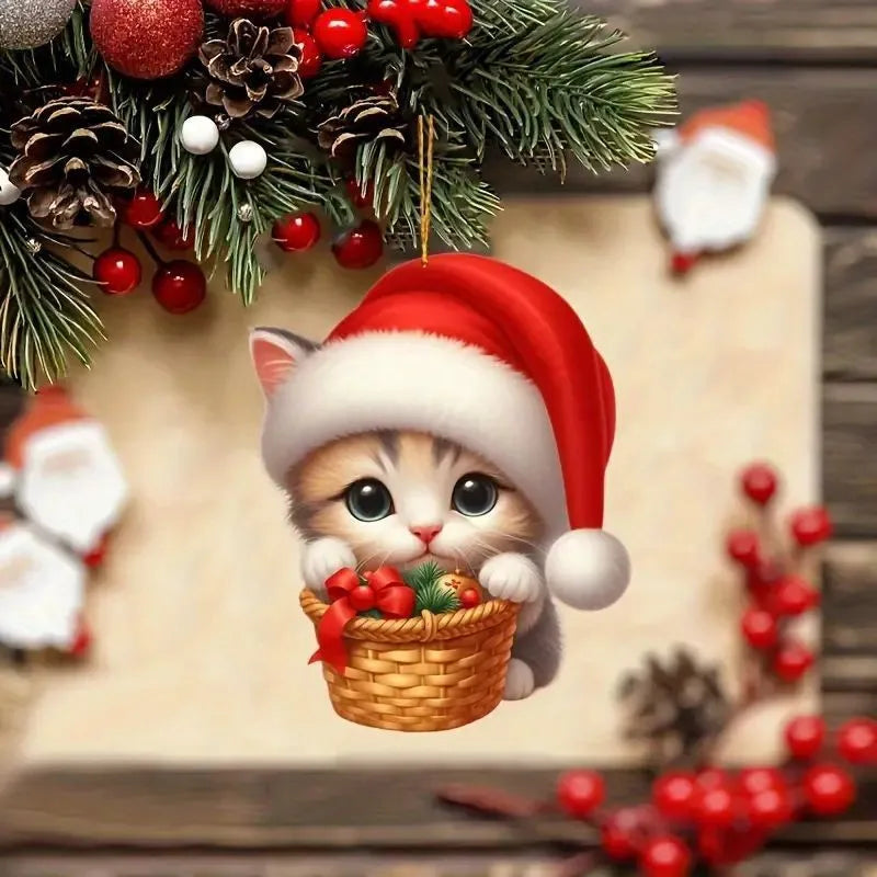 SabbaVie™ Christmas Cat Pendant Ornaments – Funny 2D Acrylic Hanging Décor