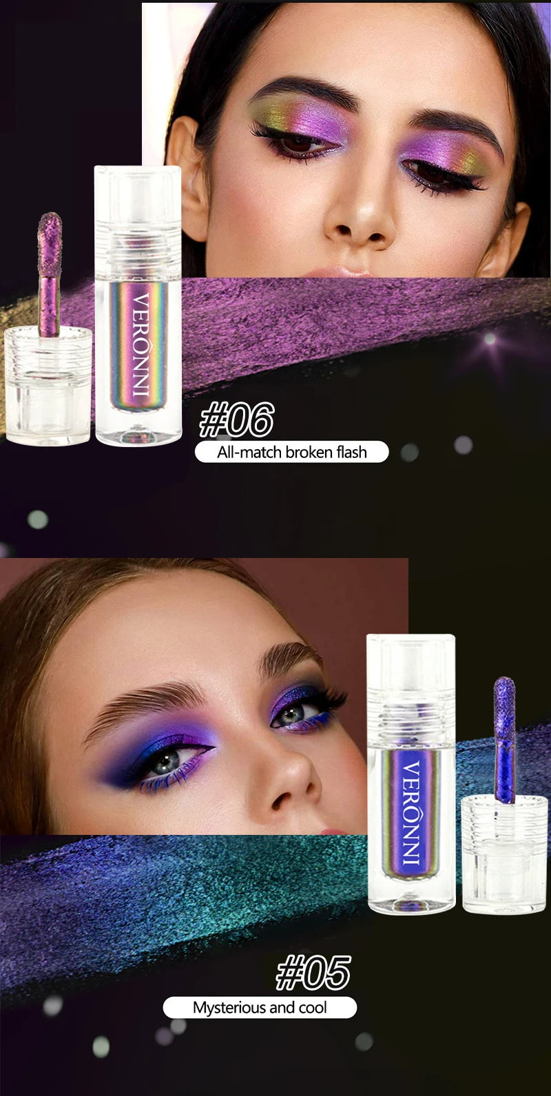 SabbaVie™ Chameleon Liquid Eyeshadow & Lip Glitter – Multi-Chrome Diamond Makeup for Eyes, Lips & Face