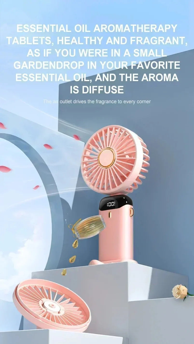 Portable 5-Speed Foldable Desk & Handheld Fan with Phone Stand – USB Rechargeable Mini Cooling Fan (Sold by SabbaVie™)