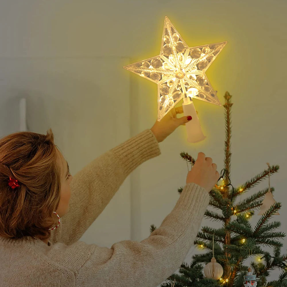 SabbaVie™ LED Glitter Star Tree Topper – Christmas Light Decoration