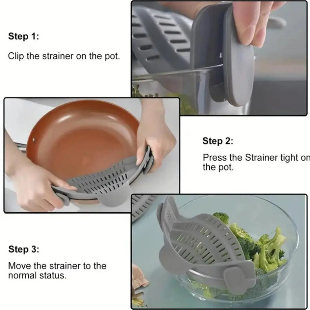 🍝 5️⃣ SabbaVie™ Pot Strainer Clip — Universal Silicone Kitchen Helper
