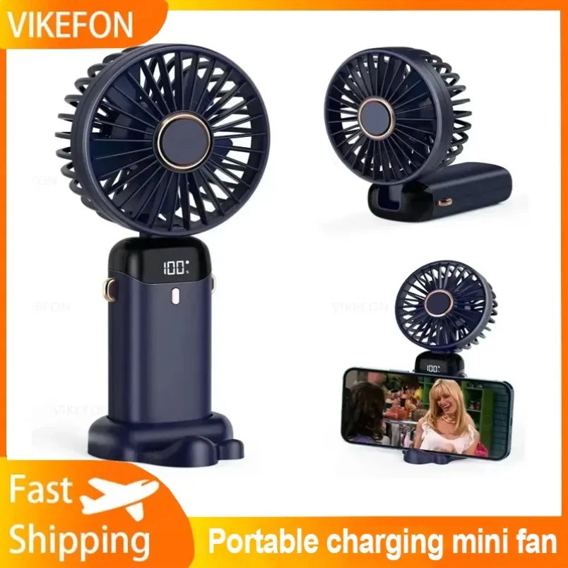 Portable 5-Speed Foldable Desk & Handheld Fan with Phone Stand – USB Rechargeable Mini Cooling Fan (Sold by SabbaVie™)
