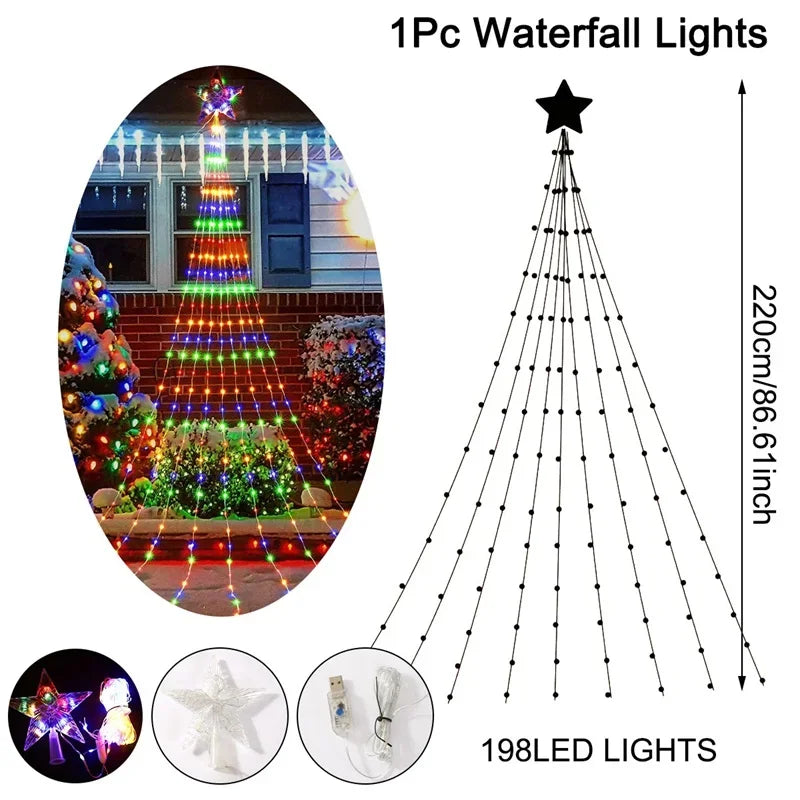 SabbaVie™ LED Christmas Waterfall Tree Lights – USB & Battery Powered