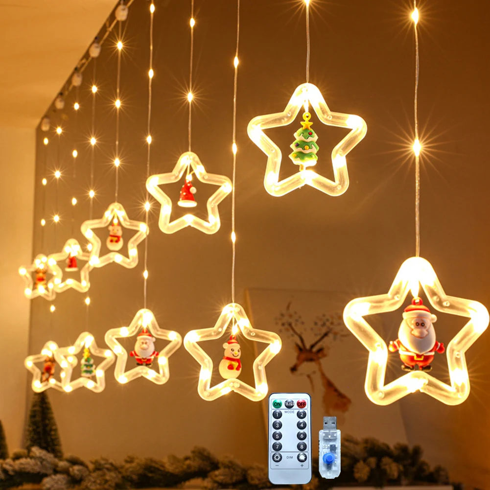 SabbaVie™ LED Christmas Curtain Lights – Stars / Tree Design