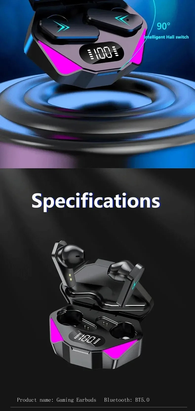 LS™ Wireless Gaming Earbuds with Bluetooth 5.3 & LED Charging Case – Noise Cancelling Gaming Headphones (Sold by SabbaVie™)