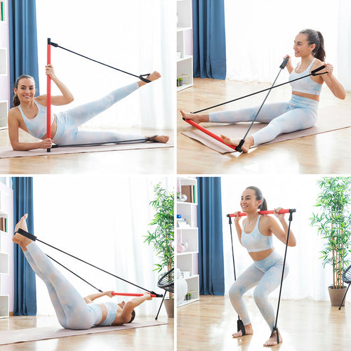 Portable Fitness Bar with Resistance Bands & Full-Body Workout Guide (Sold by SabbaVie™)